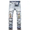 Herenjeans Denim Pantalones Hombre Destroyed Hole Motorcycle Design Bikerbroek Casual