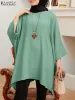 Kläder zanzea oneck bat hylsa fast färg blus höst muslimsk toppar femme stilfulla avslappnade eleganta skjortor abaya kaftan vintage kemis