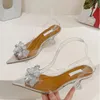 Nya PVC transparenta kvinnliga pumpar Slingback Sandaler Elegant Point Toe Crystal Clear Heels Wedding Prom Shoes Silver Silver