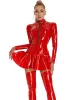 Dress Long Sleeve Shiny Faux PU Leather Aline Hot Dress Wet Look PVC Vestido Tights Sexy Minifalda Dresses Performance Miniskirt Robe