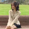 Koszula xingqing solidne, urocze koszule Y2K patrz przez eleganckie seksowne bajki z długim rękawem kobiety