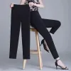 Pantalon noir blanc couleur haut strecth printemps pantalon crayon d'été de poche