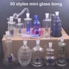 30styles Mini brûleur à mazout en verre Bong conduites d'eau cage à oiseaux Matrix Perc Recycler Dab Rig main cendrier Bongs avec 10mm mâle verre brûleur à mazout tuyau et tuyau 2 pièces