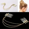 Pinces à cheveux en alliage doré pour femmes, bijoux à la mode, chaîne en feuille, pompon, bandeau, peigne, accessoires pour décoration de tête, cadeaux