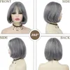 Perruques de cheveux synthétiques courtes Bob avec frange pour femmes perruque droite grise grand-mère vieille dame Cosplay Halloween Costume 240306