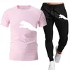 Herrspårar Summer Style Sports Suit varumärke Logo Tryck Casual Fashion Cotton Sweatshirt T Shirt Pants