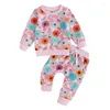 Conjuntos de roupas ocidentais bebê menina moletom e sweatpants conjunto criança camisa floral infantil manga longa vaca impressão calças roupas 0-3t