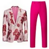 Men Suit 2 Pieces Orange Flower Pattern One Button Business Casual for Wedding Birthday Party Set Jacket and Pants