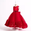 luxury pink red Flower Girls Dresses 2024 Handmade 3D Flowers Backless Tulle Train Floor Length A Line Little Girl Birthday Graduation Wedding Party Gown vestidos