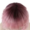 Hair Wigs Synthetic Ombre Pink Short Bob Curly Wave Wig with Bangs for Women Girls Cosplay Lolita Natural Heat Resistant 240306
