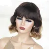 Perucas de cabelo curto pixie bob corte perucas de cabelo humano com franja corpo peruca sem cola destaque mel onda do corpo loira perucas coloridas para mulher 240306