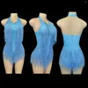 Stage Wear Sparkly Strass Frange Body WomenVightclub Party Dance Costume SexyTassel Leotard Performance Vêtements