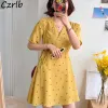 Vestido de manga curta feminino com decote em v impressão venda quente m4xl elegante império verão estilo coreano doce simples vestidos femininos populares