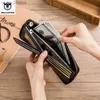 Money Clips Bullctain äkta lädermens plånbok vintage blixtlås med partitionsklipp rfid kreditkortshållare inbrottsläder mini plånbok l240306