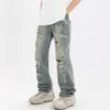 New American style distressed jeans, high street trendy brand loose straight leg men's and women's pants