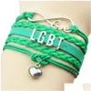 Charme Pulseiras Moda Lgbt Gay Lésbica Couro Envoltório Pulseiras Trançada Corda Infinito Amor Coração Charme Bangle Para Mulheres Homens Friendshi Dh7L4