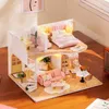 Arquitetura/casa diy casa de bonecas com móveis luz casa de boneca casa itens em miniatura maison crianças menina menino para brinquedos presentes aniversário l033