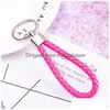 Keychains & Lanyards New Handmade Pu Leather Keychain Braided String Rope Metal Key Ring Woven Cord Chains Holder Diy Jewelry Accesso Dhyuc