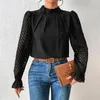 Women's Blouses Women Blouse Elegant Lace Patchwork Stylish Ol Fashion With Ruffle Sleeves See-through Design Casual Style Top