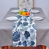 Bordsduk bläck blå palm lämnar blommor linnor löpare semesterfest dekor tropiska växter bröllop dekoration