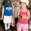 Summer Korean Spädbarn Småbarn Boys Girls Beach Letter Print Tank Barn Hemmed Vest Kids bekväma andningsbara toppar 240301