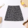 Jurken 2022 Nieuwe Nieuwe Vrouwen Tweed Rok Lente Herfst Hoge Taille Slanke Aline Doublebreasted Mini Rok Elegante Koreaanse Wit Zwart rokken