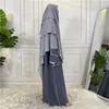 Vêtements ethniques Trois couches Khimar avec Niqab Islamique Longue Cravate Prière aérienne Instantanée Hijabs Eid Ramadan Coiffe Robes Châles