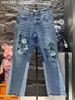 24SS NY DESIGNER JEANS MOTORCYCLE JEAN ROCK Skinny Slim Ripped Hole Letter Top Quality Brand Hip Hop Denim High Street Causal for Man and Woman