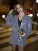 Blazers TRAFZA 2023 tendance femme hiver Blazer solide col rabattu à manches longues poche paillettes décorer simple boutonnage femme manteau