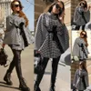Autumn and winter trendy women's European and American jackets, thousand bird plaid woolen coat, loose lace up cape cape top