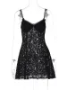 Платье Hugcitar Кружевное черное с V-образным вырезом, сексуальное тонкое прозрачное мини-платье, осенняя модная женская одежда, пляжный фестиваль, ночной клуб, оптовая продажа