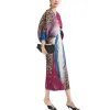 Giyim Kadın Giyim Moda Yüksek Son Çizili Baskı Bat Sleeve Elbise 2024 Bahar Yeni Vneck Üç Çeyrek Kollu Kalça Sargı Uzun Elbise