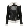 Autumn and winter trendy plush leather jacket for women's warm long sleeved lapel jacket for commuting and leisure