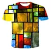 남자 티셔츠 기하학적 디자인 3D 어린이 티셔츠 남성 여름 짧은 슬리브