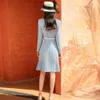 AD Blue High-end Dress for Women in Spring and Summer, Double Breasted Light Luxury Suit Skirt, Waist Up Pleated Skirt, Commuting Professional Dress OL