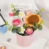 Decorative Flowers Mother's Day Artificial Flower Metal Pail Bucket Crochet Knitted Wool Sunflower Handmade Finished Bouquet