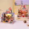 Arkitektur/DIY House DIY TRÄDOM HUSER Modern Rabbit Flower Store Casa Miniature Building Kit med möbler LED Dollhouse för vuxna gåvor
