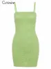 Bonito verão moda elegante cinta mini vestido feminino sólido verde malha casual streetwear estiramento magro escritório vestidos femininos 240301