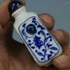 Flaskor kinesiska blå och vit porslin qing Kangxi Peony Bird Design Snuff Bottle Mini