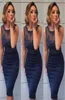 Moderno 2019 blu navy lunghezza al ginocchio abiti da cocktail corti applique in pizzo top guaina colonna abiti da sera del partito vestito elegante dalle donne7838459