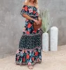 UBieraj się Summer Women Maksi Dress Off Rameer Vintage Beach Bohemian Causal Floral Print Swing Sukienki Długie sukienki