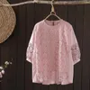 Women's Blouses Cotton Elegant Lace Spliced Shirt Clothing Fashion O-Neck Solid Color Plus Size Boho Hollow Out Blouse 2024