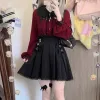 Chemisier gothique Lolita pour femmes, Harajuku, col en dentelle chauve-souris, noir, rouge, manches longues, chemisier Y2k, esthétique, élégant, doux, vêtements hauts