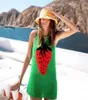 Casual Jurken Strand Vakantie Groen Mouwloos Sexy Gebreide Mini-jurk Rood Grote Aardbeienprint Tanktop Mode Catwalk Merk Summe1629196