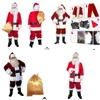 Juldekorationer En FL -uppsättning jul Santa Claus Costumes Hat For Adts Blue Red Clothes Costume Drop Delivery Home Garden DH0RO