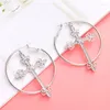 Dangle Oorbellen 1 Paar Grote Hoop Cross Earring Voor Vrouwen Drop Metal Kristallen Goud Kleur Sieraden Ronde Vintage Accessoires