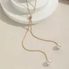 Pendentif Colliers Mode Simple Or Couleur Perle Pour Femmes Long Gland Pull Conception Clavicule Chaînes Collier Bijoux Collares Élégant