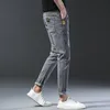 Mens Grey Jeans Casual Stretch Slim Small Foot Long Denim Pants Fashion Versatile Design Daily Trousers 240226
