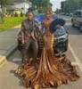 Satin Elegant Brown Mermaid Prom Dresses For Black Girl 2024 Med Glitter Diamond Crystal Evening Födelsedagsmottagningsklänningar Robe de Bal 322