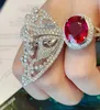 Cluster Rings Big Butterfly 925 Sterling Silver Ring For Women 4ct Oval Red Ruby Gemstone Finger Jewelry Girl Gift Wholesale